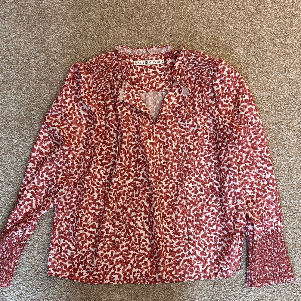 Marie Oliver Red and White Patterned Blouse